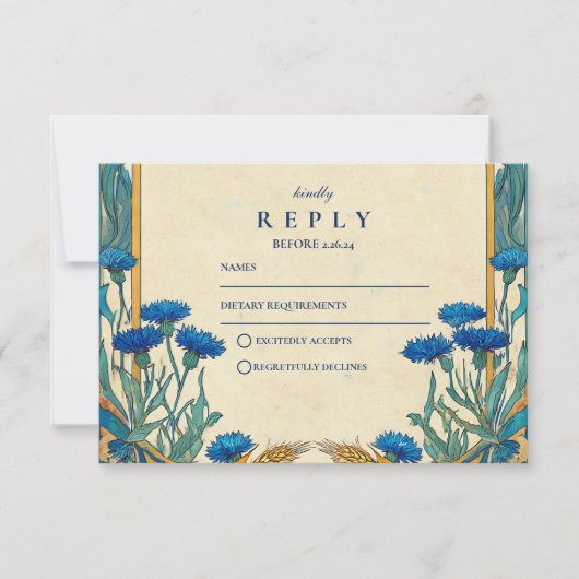 ゴールデンコーンフラワー結婚アールヌーボー 出欠カード (正面)