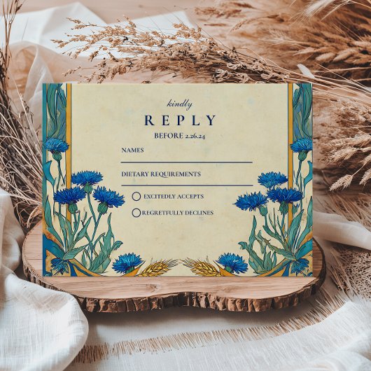 ゴールデンコーンフラワー結婚アールヌーボー 出欠カード