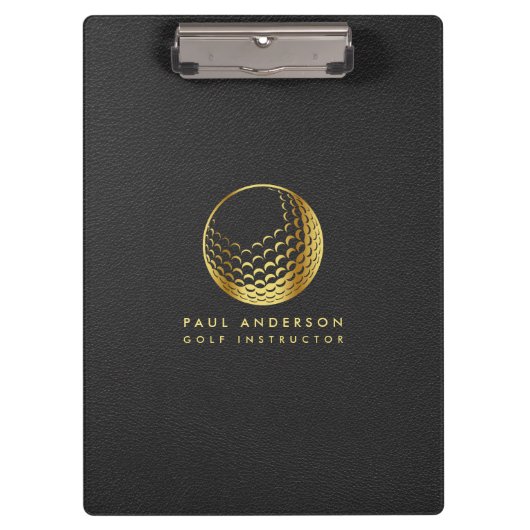 ゴールデンゴルフボールロゴゴルファーエレガントモノグラム クリップボード (正面)