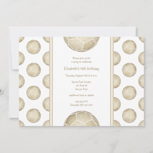 ゴールデンサッカーボール模様スポーツパーティー 招待状 (正面)