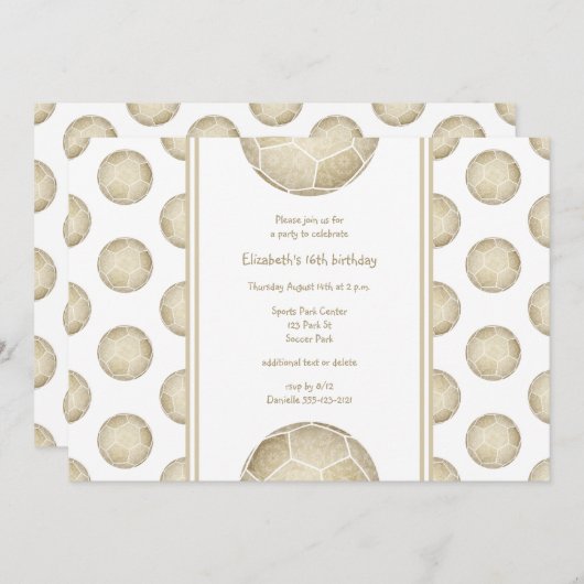 ゴールデンサッカーボール模様スポーツパーティー 招待状 (正面/裏面)