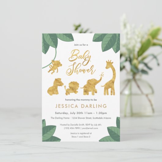 ゴールデンサファリ男女兼用ー動物の赤ちゃんシャワー 招待状 (スタンド正面)