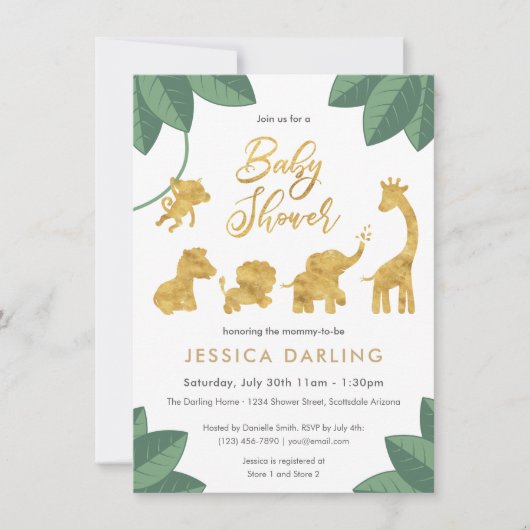 ゴールデンサファリ男女兼用ー動物の赤ちゃんシャワー 招待状 (正面)