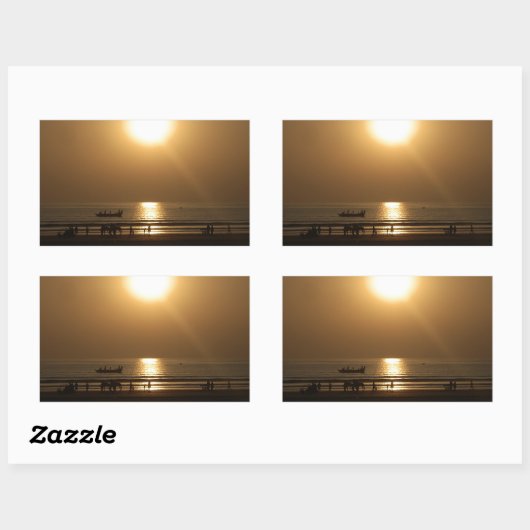 ゴールデンサマーサンセットリフレクションオンビーチ 長方形シール (シート)