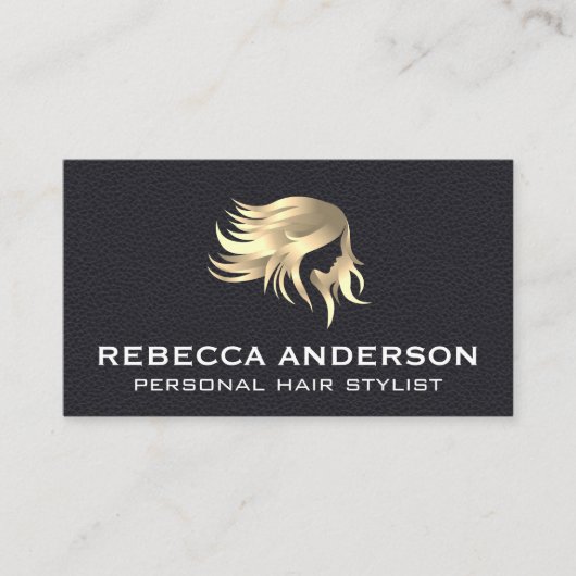 ゴールデンサロンヘア |ブラックレザー 名刺 (正面)