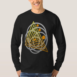 ゴールデンサンとシルバー幾何学模様 - コズミックアブストラクトアート Tシャツ