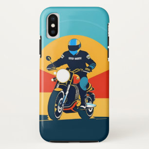 🌄 ゴールデンサンセットを駆けるヴィンテージモーターバイク乗り iPhone X ケース