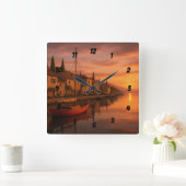 ゴールデンサンセットオーバーコースタルヴィレッジ スクエア壁時計 (ホーム)