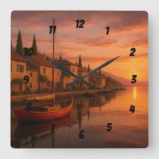 ゴールデンサンセットオーバーコースタルヴィレッジ スクエア壁時計 (正面)