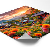 ゴールデンサンセットオーバー日本のフローラガーデン ポスター (角)