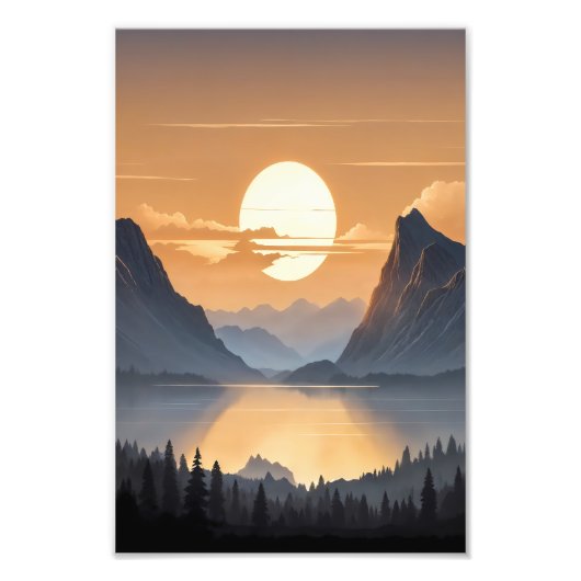 ゴールデンサンセットオ威厳のあるーバーマウンテンランドスケープアート フォトプリント            (正面)