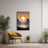 ゴールデンサンセットオ威厳のあるーバーマウンテンランドスケープアート ポスター