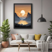 ゴールデンサンセットオ威厳のあるーバーマウンテンランドスケープアート ポスター