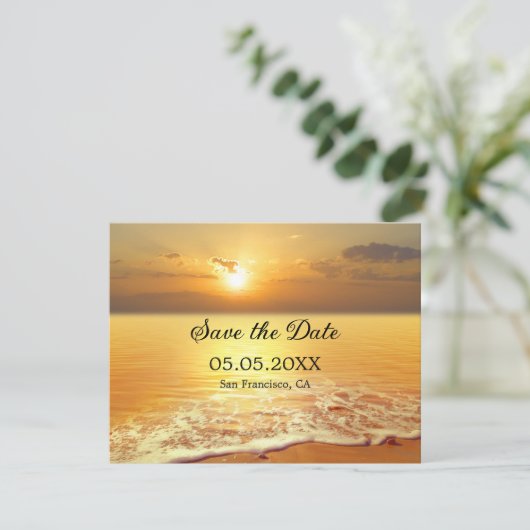 ゴールデンサンセットビーチまたはデスティネーション日付の保存 案内状 (スタンド正面)