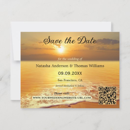 ゴールデンサンセットビーチまたはデスティネーション日付の保存 案内状 (裏面)