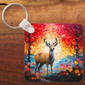 ゴールデンサンセット フローラル 秋 森の鹿 キーホルダー (正面)