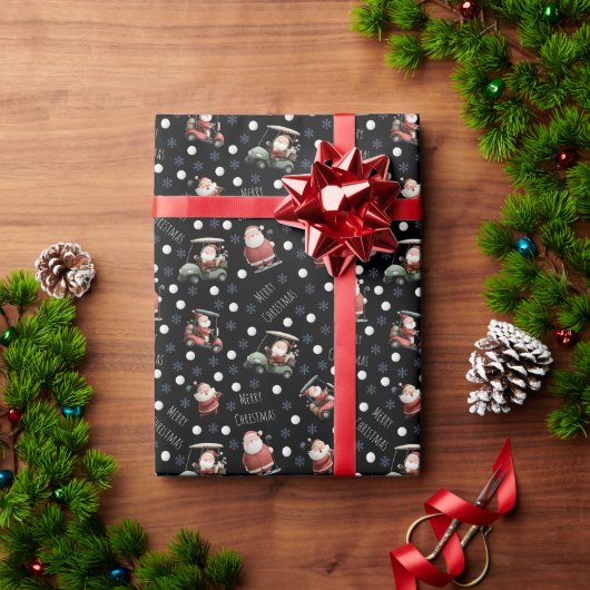 ゴールデンサンタオンブラック ラッピングペーパー (クリスマスギフト)