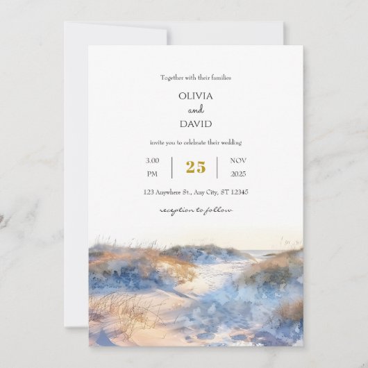ゴールデンサンディコースタルデューンサンライズビーチ結婚式 招待状 (正面)