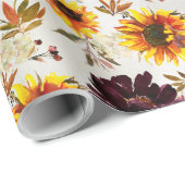 ゴールデンサンフラワーズボルドーワインプオーニーフローラ ラッピングペーパー (ロールコーナー)