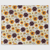 ゴールデンサンフラワーズボルドーワインプオーニーフローラ ラッピングペーパー (フラット)