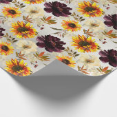 ゴールデンサンフラワーズボルドーワインプオーニーフローラ ラッピングペーパー (角)