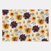 ゴールデンサンフラワーズ&ボルドーワインフローラ ラッピングペーパーシート (正面)