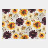 ゴールデンサンフラワーズ&ボルドーワインフローラ ラッピングペーパーシート (正面3)