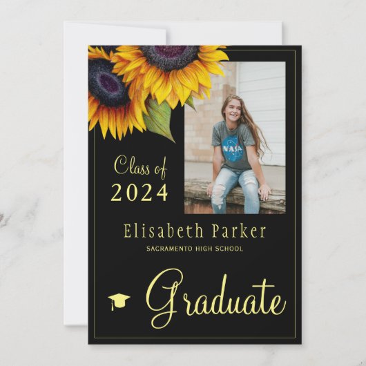 ゴールデンサンフラワーフォトコラージュ卒業パーティー 招待状 (正面)