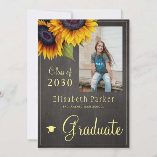 ゴールデンサンフラワーフォトコラージュ卒業パーティー 招待状 (正面)