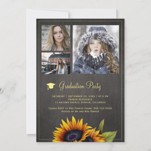 ゴールデンサンフラワーフォトコラージュ卒業パーティー 招待状 (裏面)