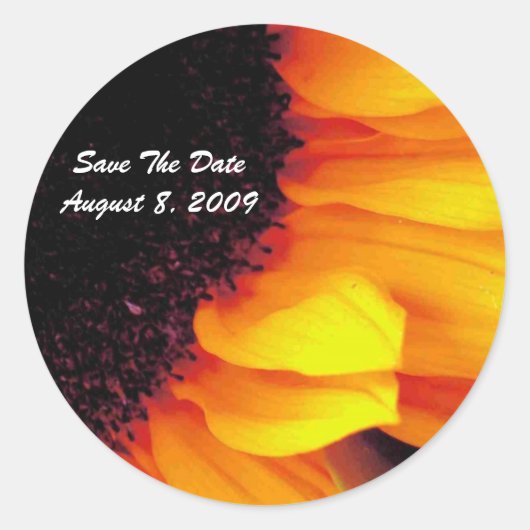 ゴールデンサンフラワーフローラ結婚式の日付を保存 ラウンドシール (正面)