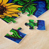 ゴールデンサンフラワー葉ズ&ダークブルー ジグソーパズル (側面)