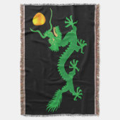 ゴールデンサンボールが黒に浮かぶ緑の龍 スローブランケット (正面縦)