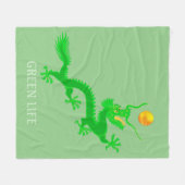 ゴールデンサンボールをグリーンに飾ったグリーンドラゴン フリースブランケット (正面(横))