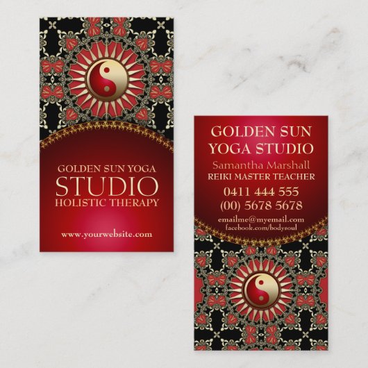 ゴールデンサンヨガ霊気バランスレッド金ゴールドブラック 名刺 (正面/裏面)