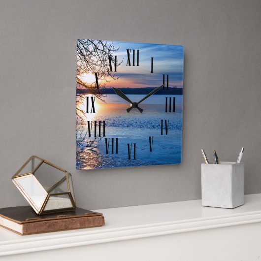 ゴールデンサンライズのローマ時間と分マーカー スクエア壁時計 (オフィス)