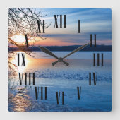 ゴールデンサンライズのローマ時間と分マーカー スクエア壁時計 (正面)