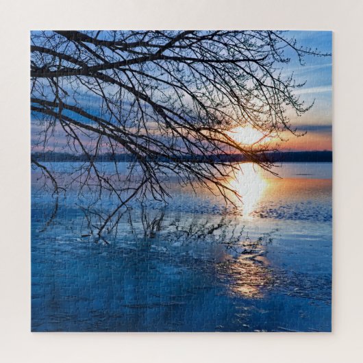 ゴールデンサンライズオーバーレイク感動的ランドスケープ ジグソーパズル (縦)