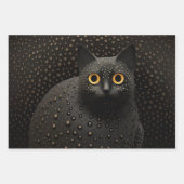ゴールデンサークルアイ付き太った黒猫 ラッピングペーパーシート (正面3)