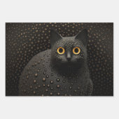 ゴールデンサークルアイ付き太った黒猫 ラッピングペーパーシート (正面2)