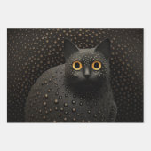 ゴールデンサークルアイ付き太った黒猫 ラッピングペーパーシート (正面)