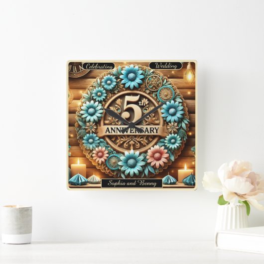 ゴールデンサークル:5周年記念フローラ制作 スクエア壁時計 (ホーム)