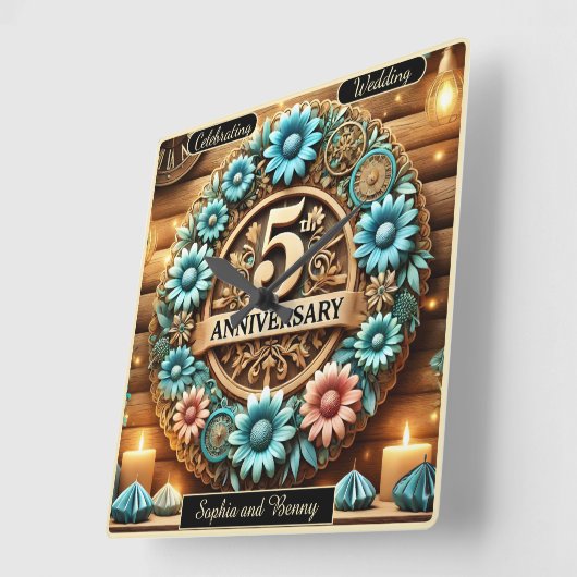 ゴールデンサークル:5周年記念フローラ制作 スクエア壁時計 (傾斜)