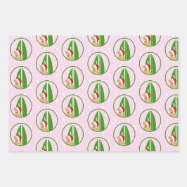 ゴールデンサーフボードドッグシーガルピンクギフトラップセット3 ラッピングペーパーシート