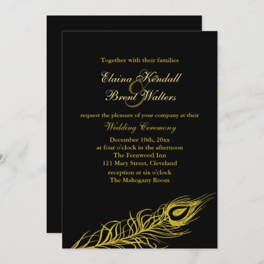 ゴールデンシェイクザテールフェザー結婚式招待状 招待状 (正面/裏面)