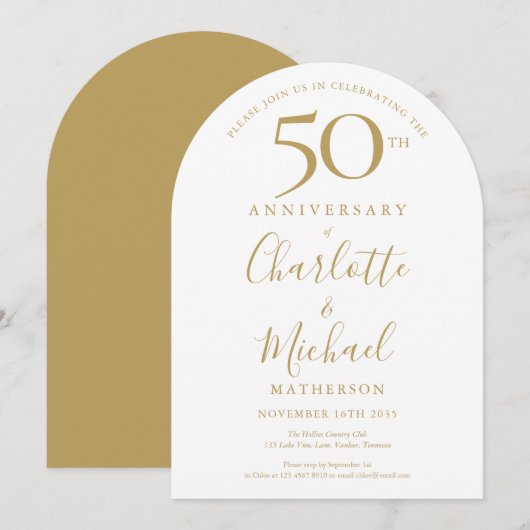 ゴールデンシグネチャーアーチ 50周年結婚記念日 招待状 (正面/裏面)