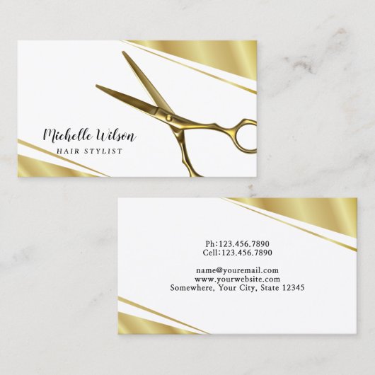 ゴールデンシザーモダン美容師美しいサロン 名刺 (正面/裏面)
