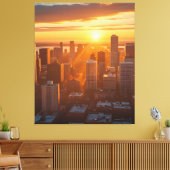 ゴールデンシティサンセット – アーバンスカイラインシルエットアート キャンバスプリント (インサイチュ (リビング))
