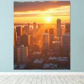 ゴールデンシティサンセット – アーバンスカイラインシルエットアート キャンバスプリント (インサイチュ (ウッドフロア))