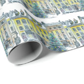 ゴールデンシティブラウンストーンズエレガントクリスマスツリー ラッピングペーパー (ロールコーナー)